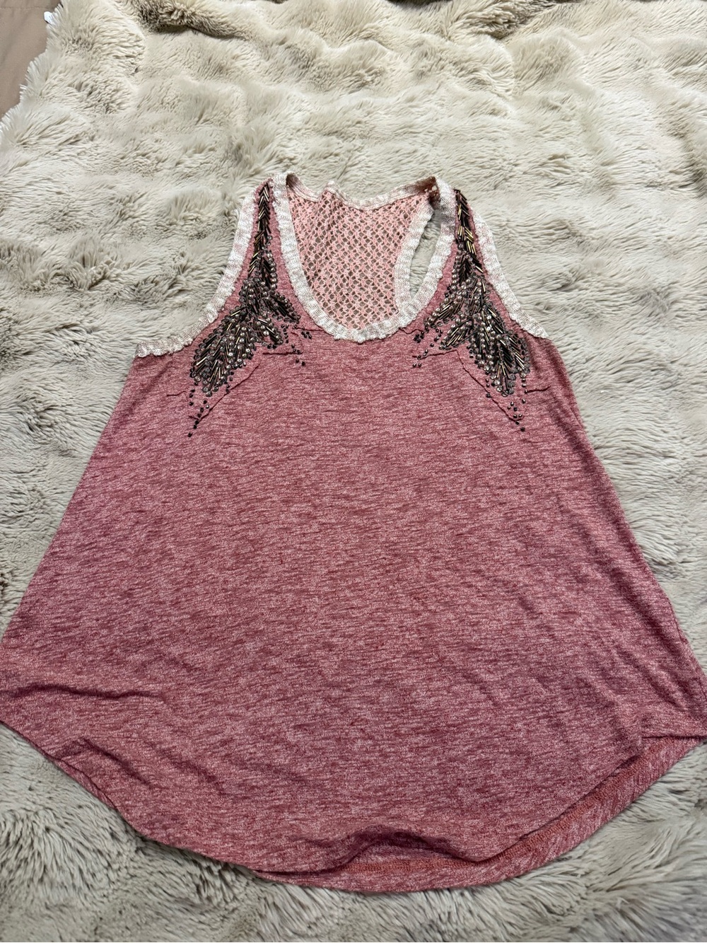Miss Me Pink Racerback Tank with Beaded Shoulder Detail
